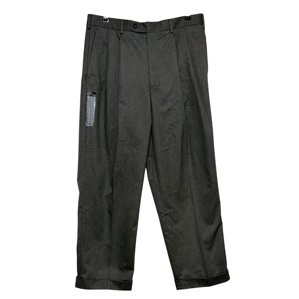 NEW AXIST Dress Pants Mens 36x29 Gray Performance Pleated Cuffed Khaki Office